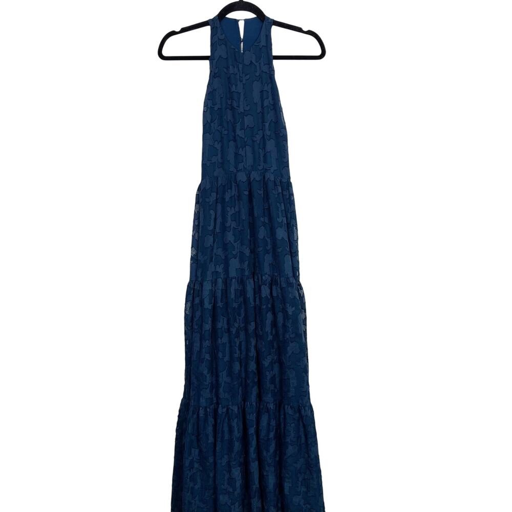 Urban Outfitters Kimchi Blue Julianna Tiered Maxi Dress XS T Back Blue Jacquard